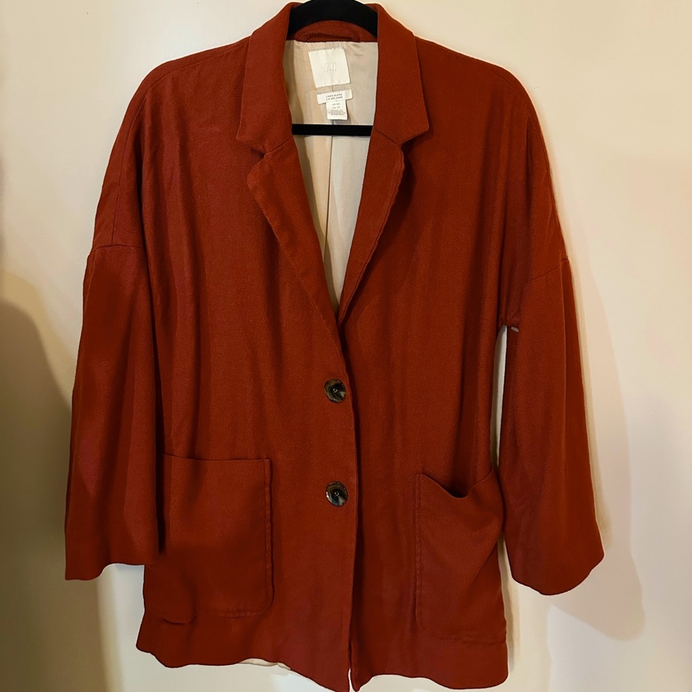 Burgundy Linen Blend Oversized H&M Blazer